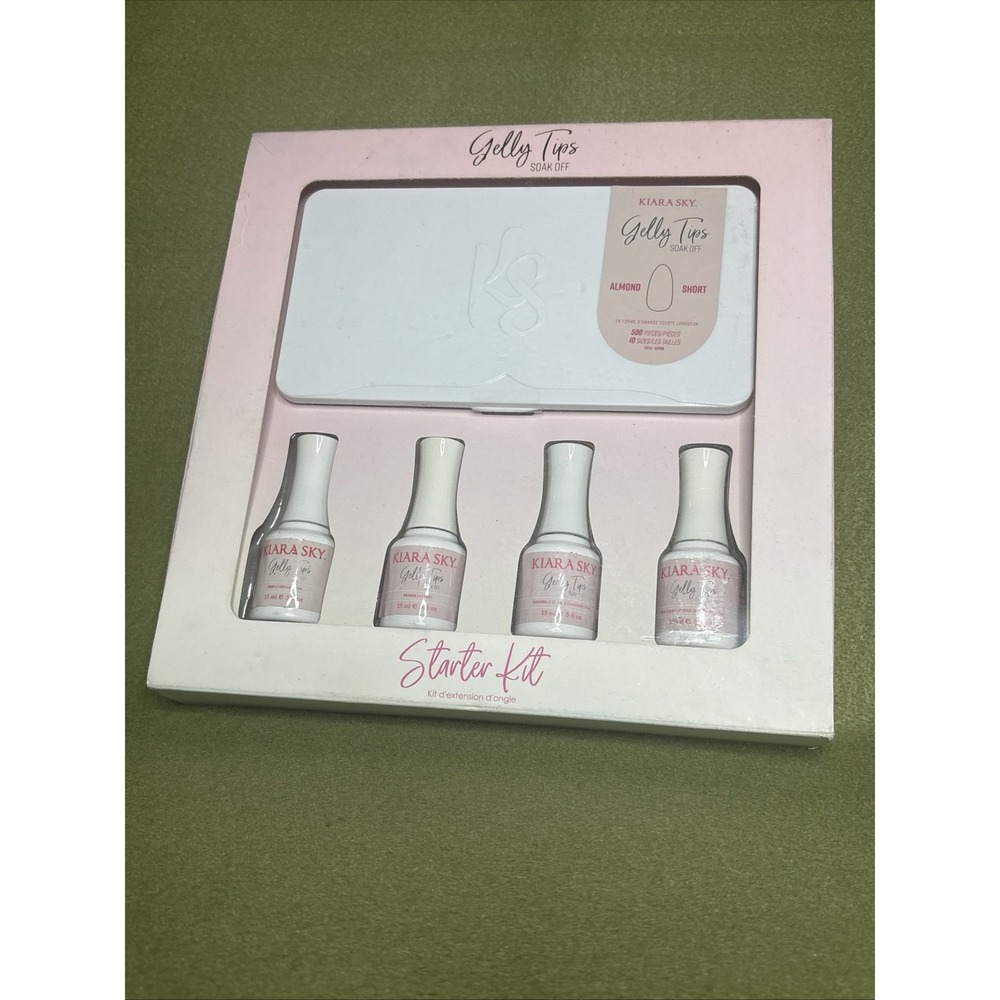 Kiara Sky Gelly Tips Starter Kit Short Almond Nail Extension Set with Mini Lamp